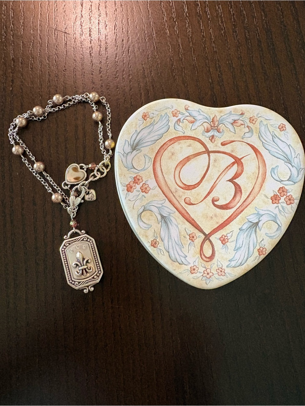 Brighton Silver Fleur-de-Lis Pendant Necklace with Cream Pearls